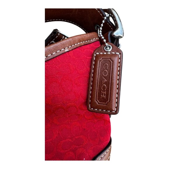 Coach Signature Mini Soho Hobo Shoulder Bag Red Brn Canvas  Coach Signature Mini Soho Hobo Shoulder Bag Red Brn Canvas Leather 6351 Y2K Vtg
